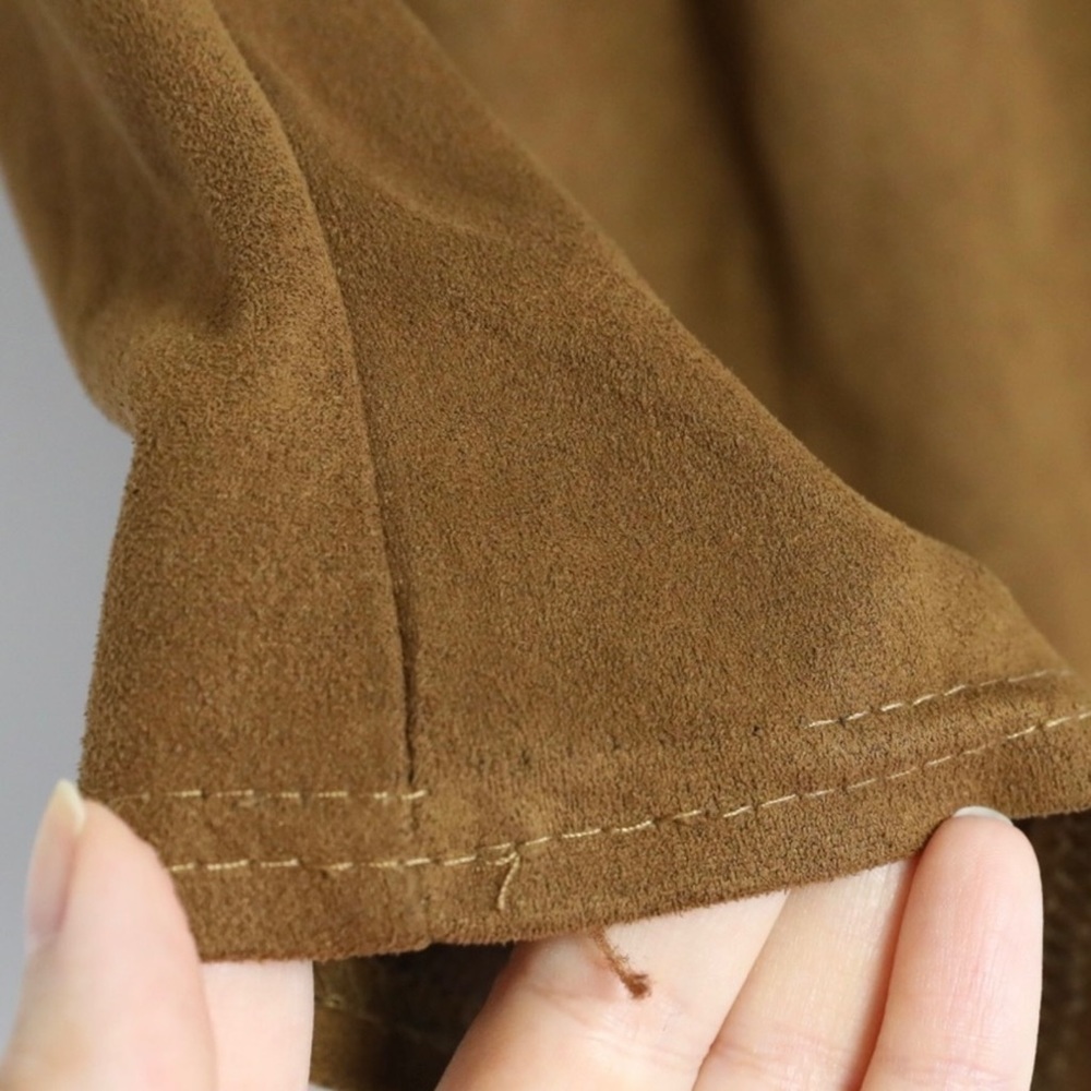 Faux suede off the shoulder boho top brown 3/4 sleeves XS summer casual blouse - Picture 4 of 4